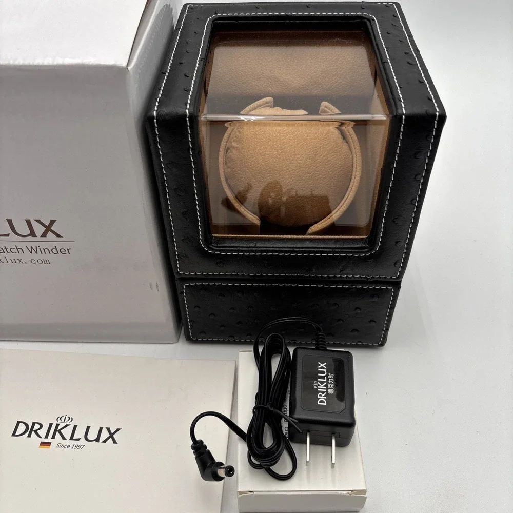 Driklux Automatic Single Watch Winder For Luxury Watches Black Ostrich NEW OB